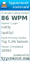 Scorecard for user qu63y