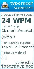 Scorecard for user qwesij