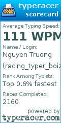 Scorecard for user racing_typer_boiz