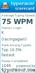 Scorecard for user racingagain