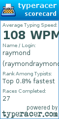 Scorecard for user raymondraymond