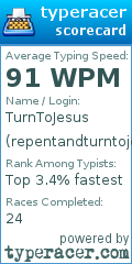 Scorecard for user repentandturntojesuschrist