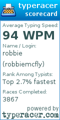 Scorecard for user robbiemcfly