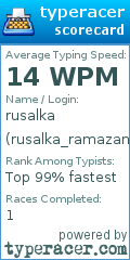 Scorecard for user rusalka_ramazan