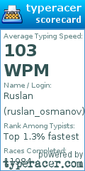 Scorecard for user ruslan_osmanov