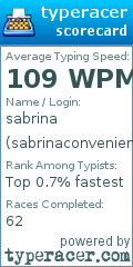 Scorecard for user sabrinaconvenient