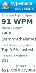 Scorecard for user sammiethelamest