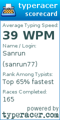 Scorecard for user sanrun77
