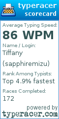 Scorecard for user sapphiremizu