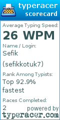 Scorecard for user sefikkotuk7