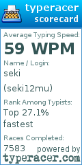 Scorecard for user seki12mu