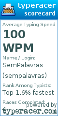 Scorecard for user sempalavras