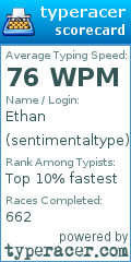Scorecard for user sentimentaltype