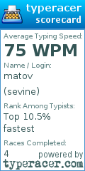 Scorecard for user sevine