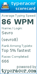 Scorecard for user sevro8