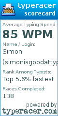 Scorecard for user simonisgoodattyping