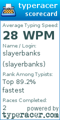 Scorecard for user slayerbanks