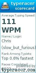 Scorecard for user slow_but_furious