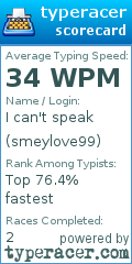 Scorecard for user smeylove99