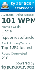 Scorecard for user spooniestofuncles