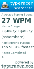 Scorecard for user ssbambam