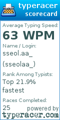 Scorecard for user sseolaa_