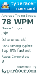Scorecard for user staronback