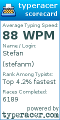 Scorecard for user stefanm