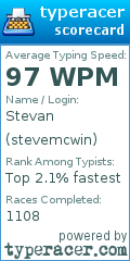 Scorecard for user stevemcwin