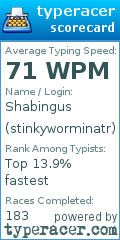 Scorecard for user stinkyworminatr