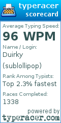 Scorecard for user sublollipop