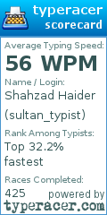 Scorecard for user sultan_typist