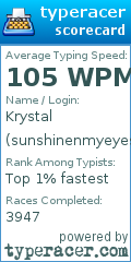 Scorecard for user sunshinenmyeyes