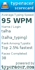 Scorecard for user talha_typing