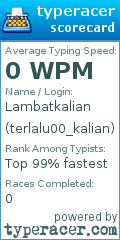 Scorecard for user terlalu00_kalian