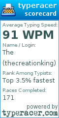 Scorecard for user thecreationking