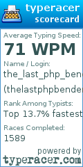 Scorecard for user thelastphpbender