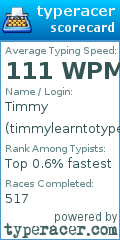 Scorecard for user timmylearntotype