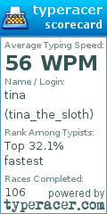 Scorecard for user tina_the_sloth