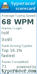 Scorecard for user to9l