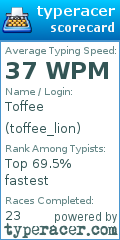 Scorecard for user toffee_lion