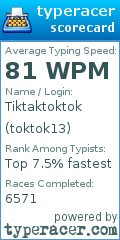 Scorecard for user toktok13