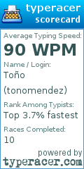 Scorecard for user tonomendez