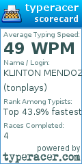 Scorecard for user tonplays
