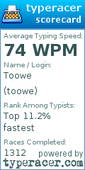 Scorecard for user toowe