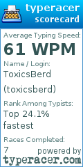 Scorecard for user toxicsberd