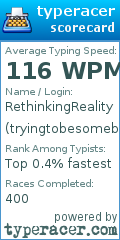 Scorecard for user tryingtobesomebody