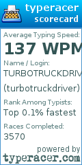 Scorecard for user turbotruckdriver