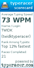 Scorecard for user twidktyperacer