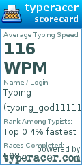 Scorecard for user typing_god11111